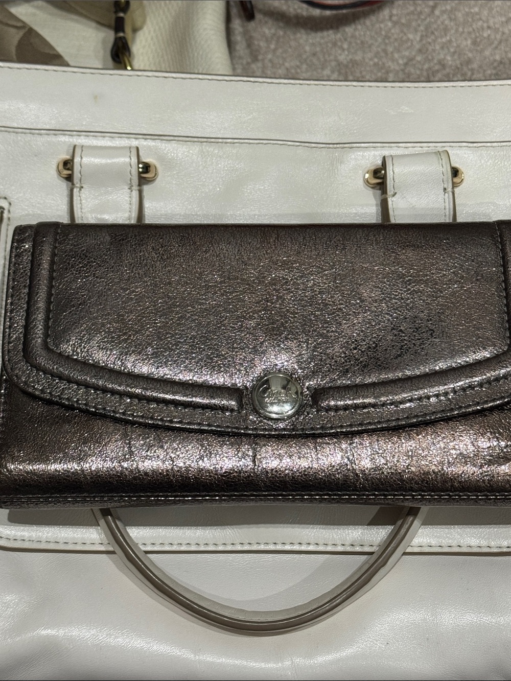 Metallic Bronze Leather Wallet Clutch Wallet